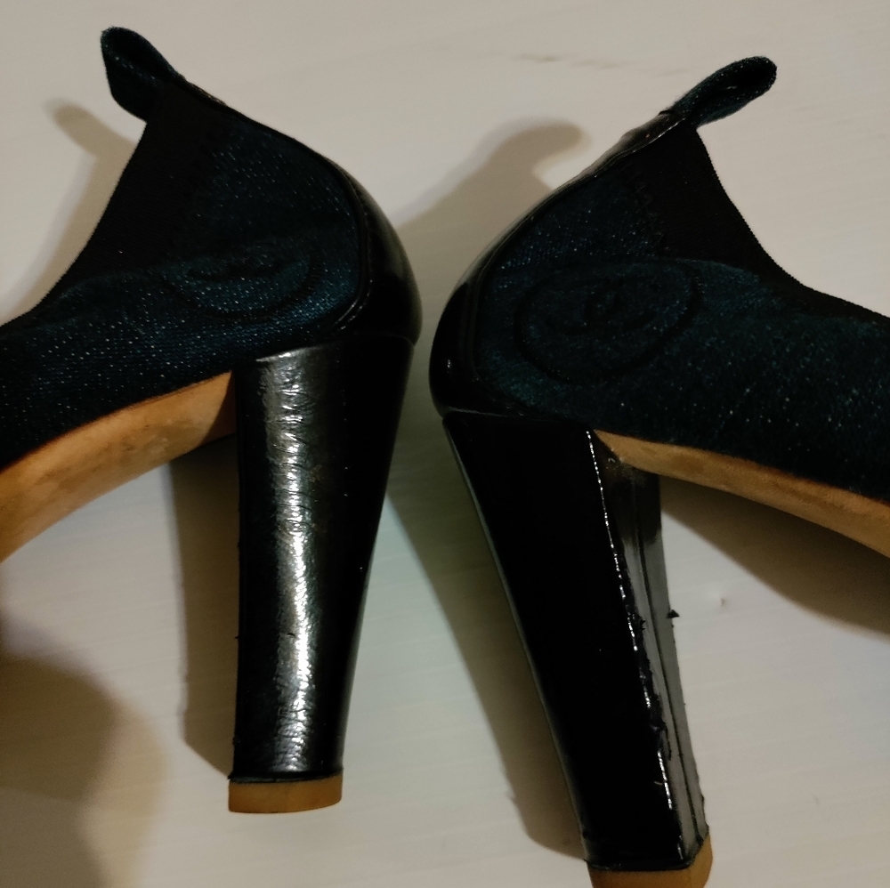 CHANEL Ballet w Heels- Blue Jeans Leather 37.5 - 7US - Picture 7 of 11